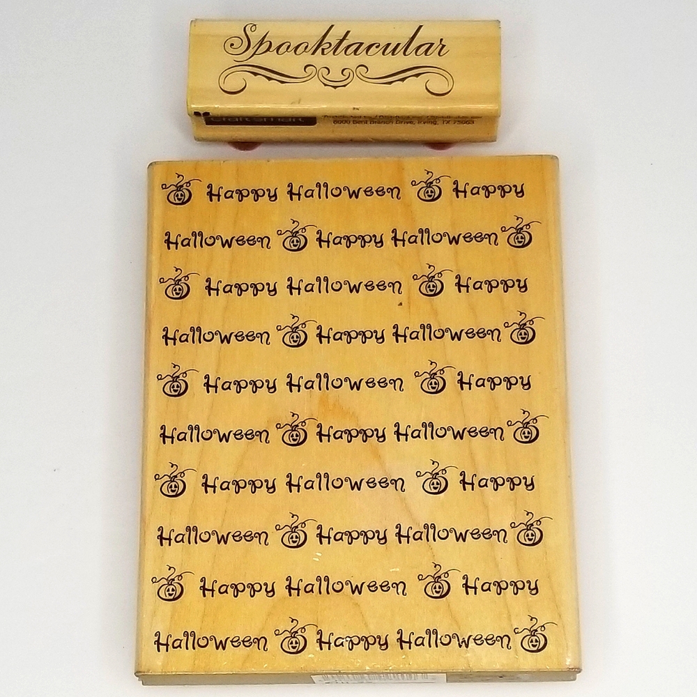 Halloween Wooden Rubber Stamp Lot- Happy Halloween Background- Spooktacular